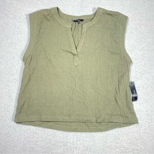 Stitch Star Sleeveless Blouse Women's PXL Olive Green Textured Split V-Neck NWT